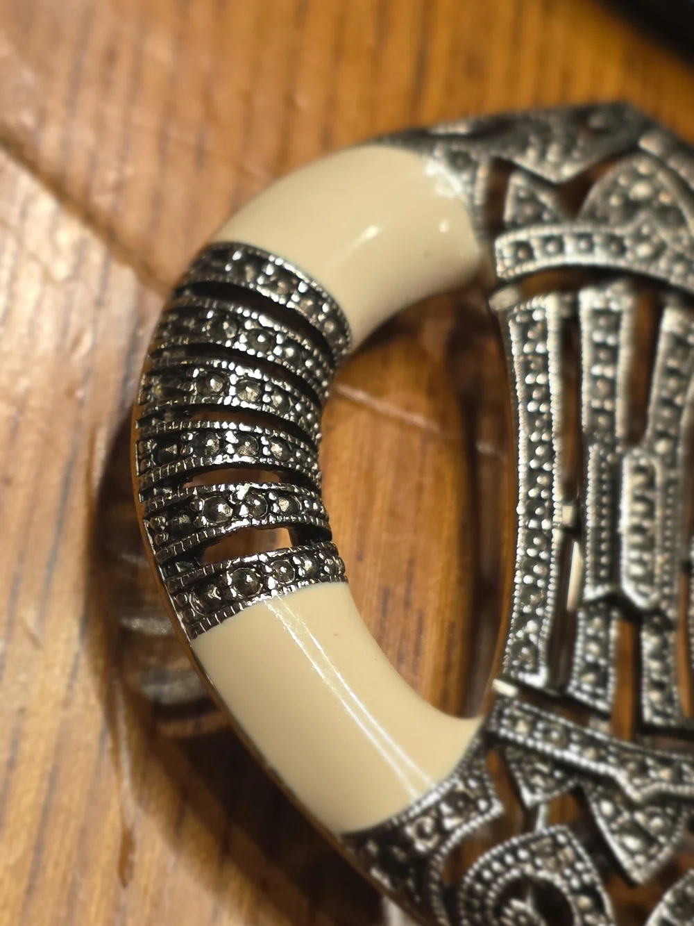 Judith Jack Cream and Black Marcasite Statement Brooch